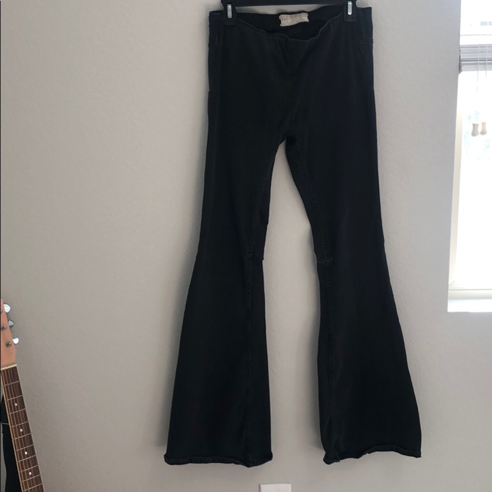 Free people Stretchy black denim bell bottoms